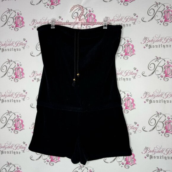 Juicy couture romper pockets on back shorts towel terry cloth black gold accent - Picture 6 of 9